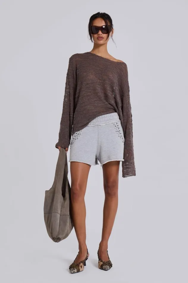 Jaded London Shorts and Jorts Women Monster Jogger Studded Shorts Grey