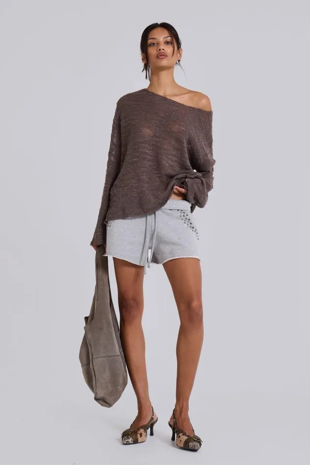 Jaded London Shorts and Jorts Women Monster Jogger Studded Shorts Grey