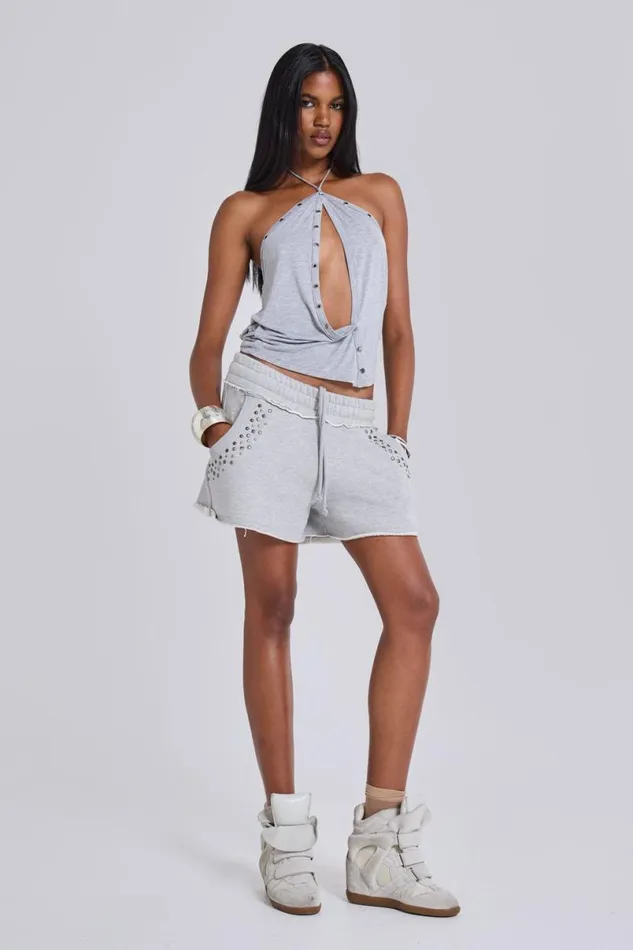 Jaded London Shorts and Jorts Women Monster Jogger Studded Shorts Grey