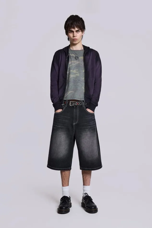 Jaded London Shorts and Jorts Women Washed Black Jumbo Jorts Black