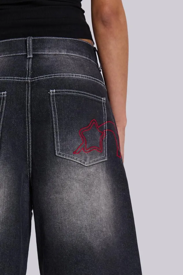 Jaded London Shorts and Jorts Women Washed Black Jumbo Jorts Black