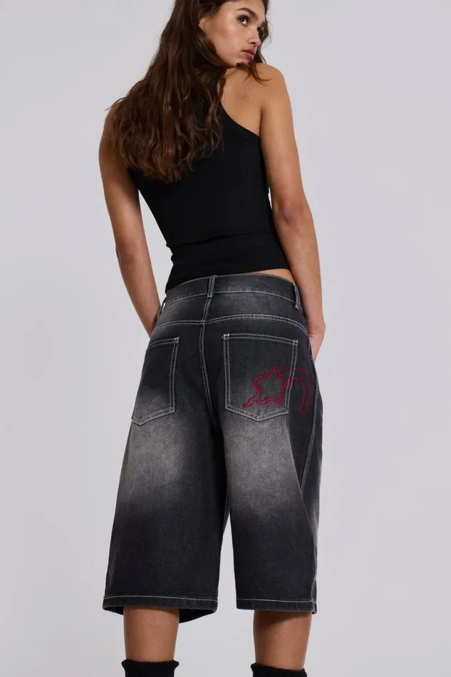 Jaded London Shorts and Jorts Women Washed Black Jumbo Jorts Black