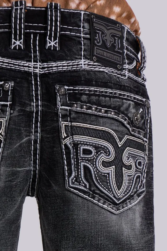 Jaded London SlimStraight Jeans Men Rock Revival Washed Black Gwen Bootcut Jeans Black