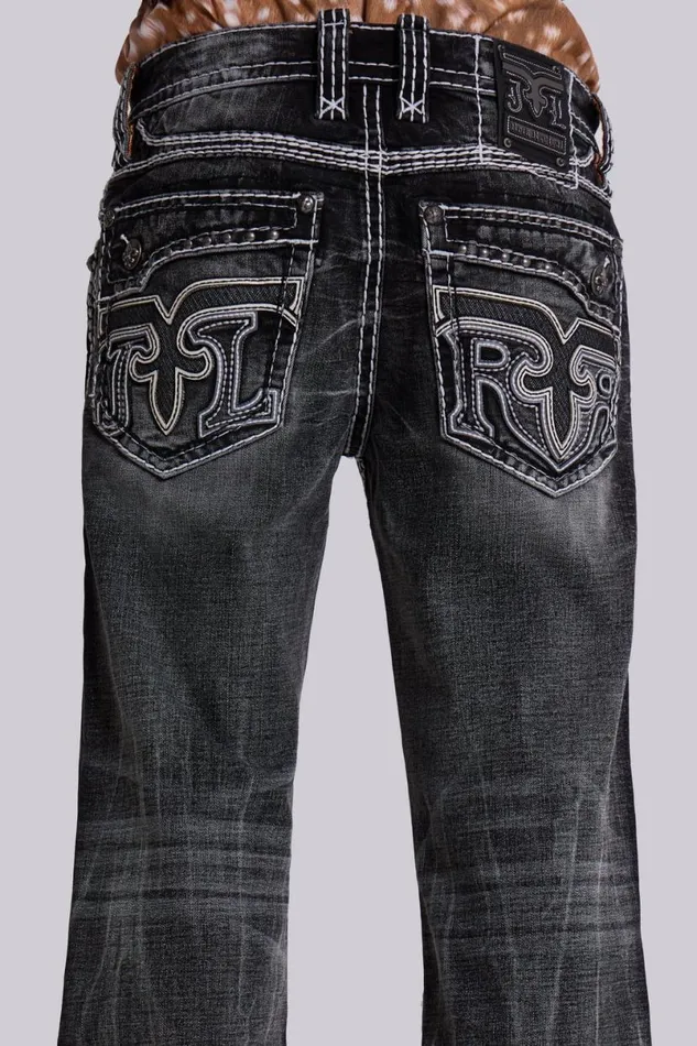 Jaded London SlimStraight Jeans Men Rock Revival Washed Black Gwen Bootcut Jeans Black