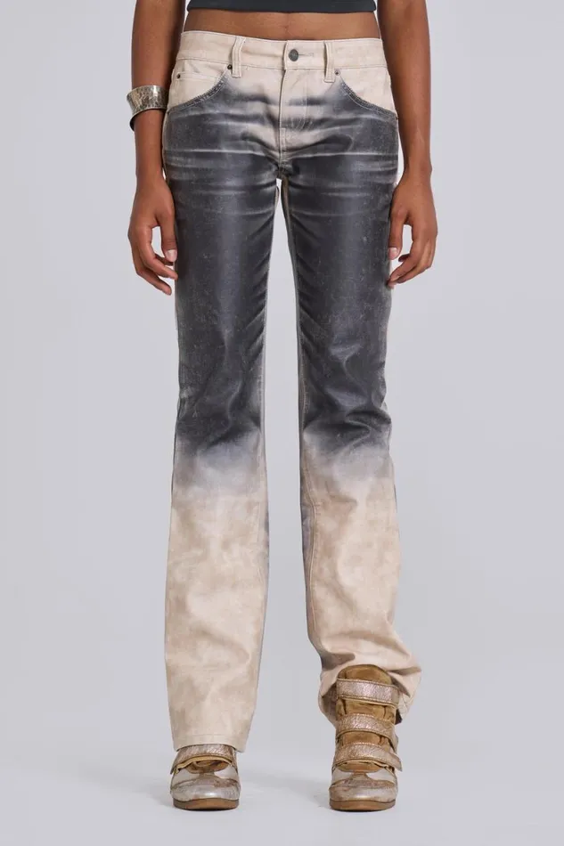 Jaded London SlimStraight Jeans Women Airbrush Faux Leather Trousers Blackcream