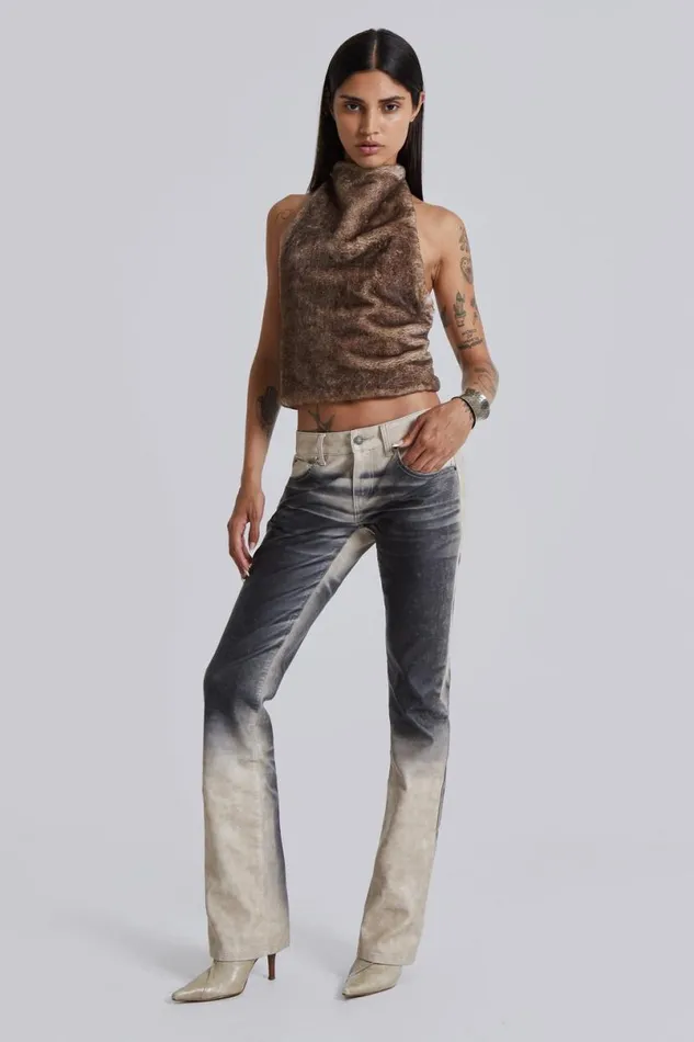 Jaded London SlimStraight Jeans Women Airbrush Faux Leather Trousers Blackcream