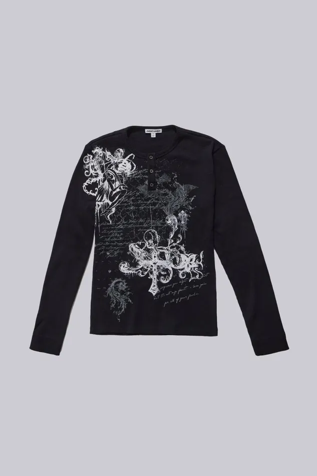 Jaded London TShirts and Vests Men Anointed Black Waffle Henley TShirt Black