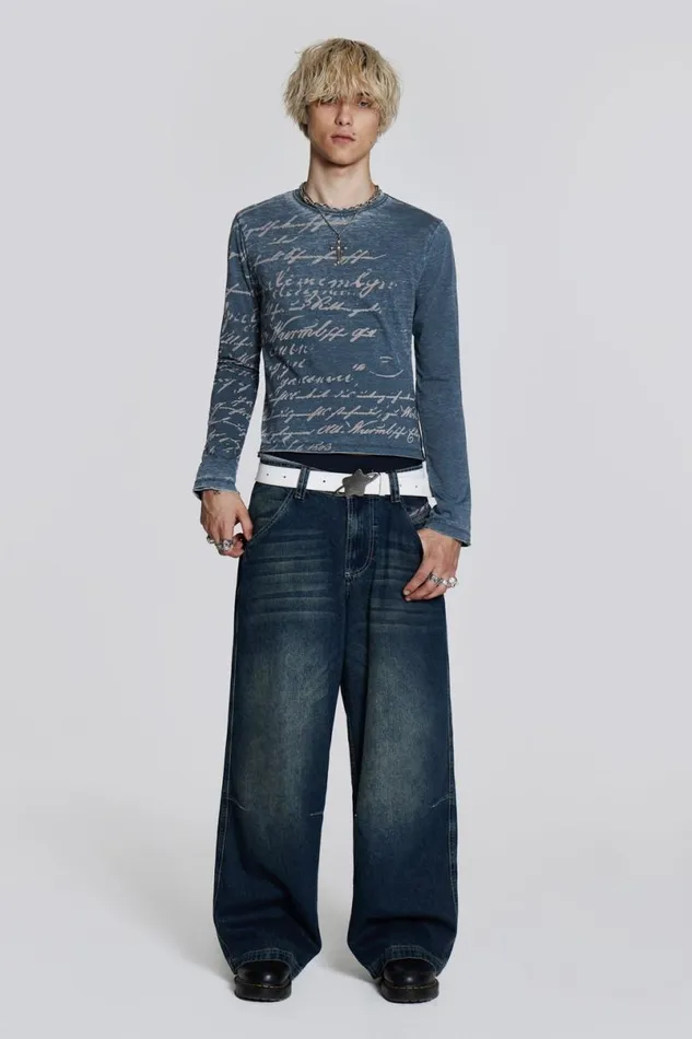 Jaded London TShirts and Vests Men Burnout Handwritten Long Sleeve Tee Black