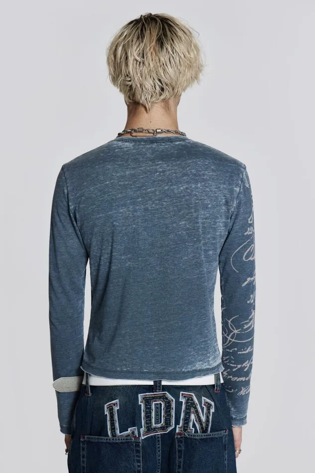 Jaded London TShirts and Vests Men Burnout Handwritten Long Sleeve Tee Black