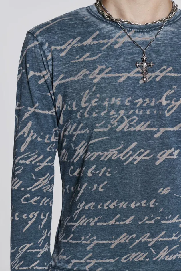 Jaded London TShirts and Vests Men Burnout Handwritten Long Sleeve Tee Black