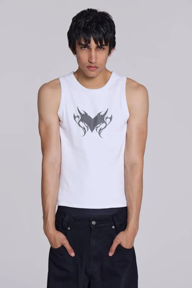 Jaded London TShirts and Vests Men Flaming Heart Vest White