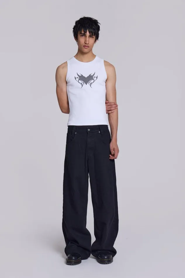 Jaded London TShirts and Vests Men Flaming Heart Vest White