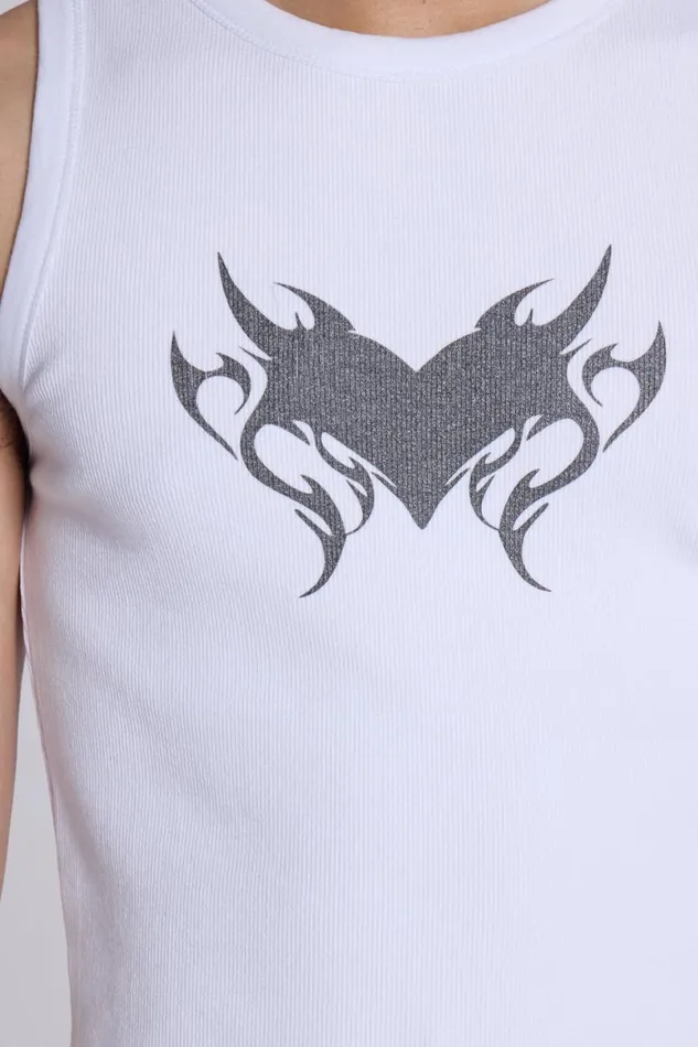 Jaded London TShirts and Vests Men Flaming Heart Vest White