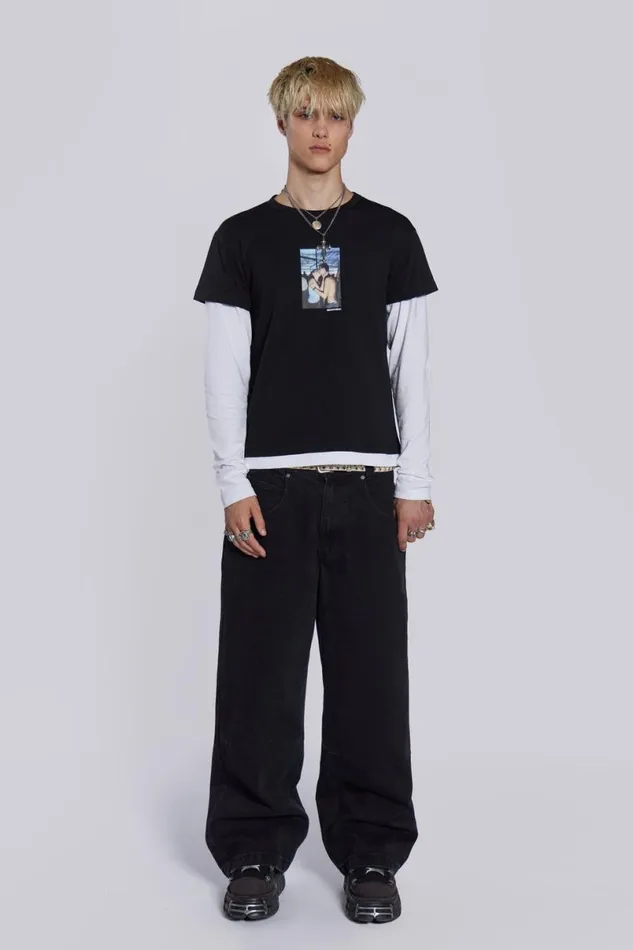 Jaded London TShirts and Vests Men Ibiza Kiss Double Layer Tee Black