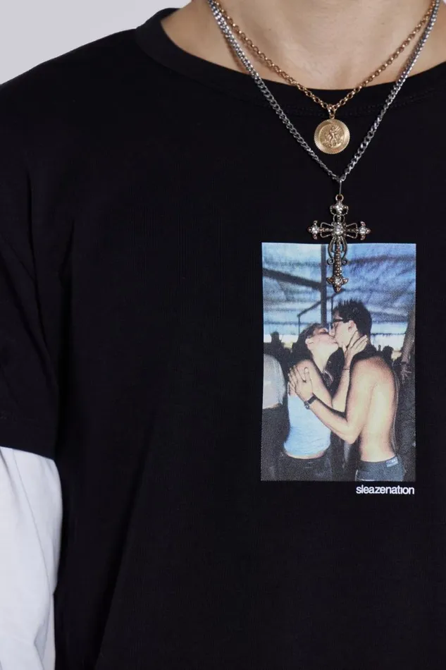 Jaded London TShirts and Vests Men Ibiza Kiss Double Layer Tee Black