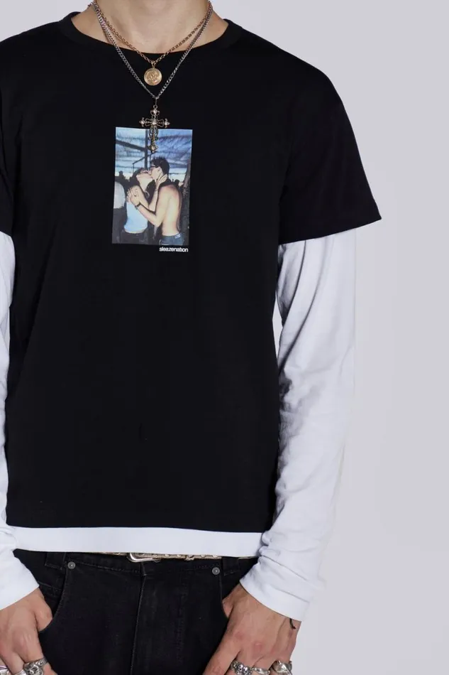 Jaded London TShirts and Vests Men Ibiza Kiss Double Layer Tee Black