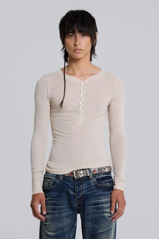 Jaded London TShirts and Vests Men Oatmeal Haze Henley Oatmeal