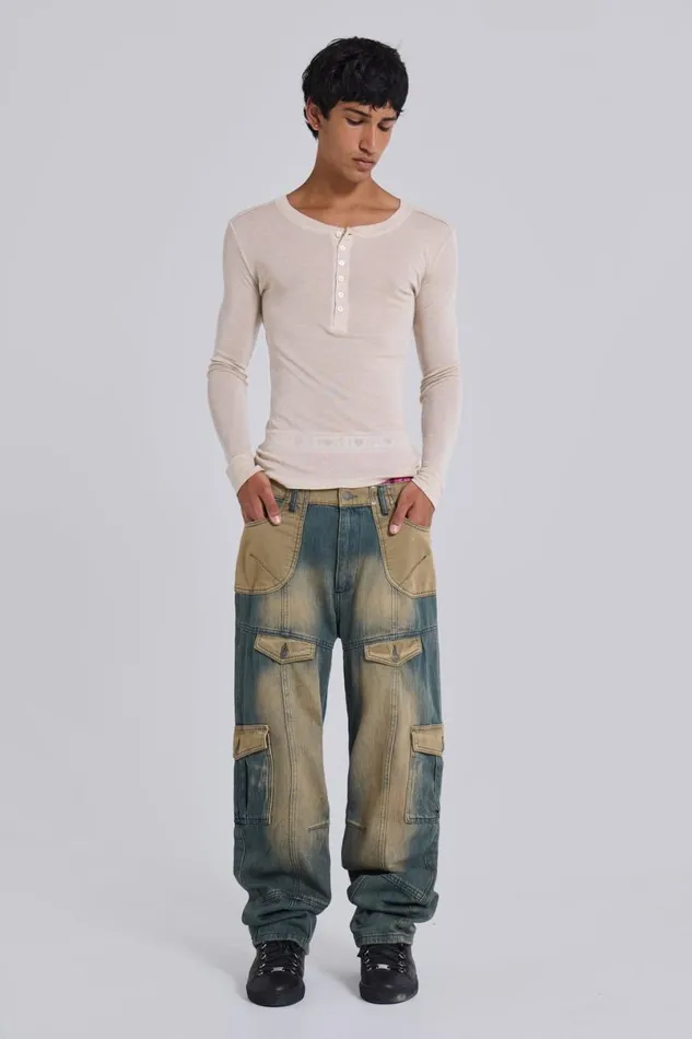 Jaded London TShirts and Vests Men Oatmeal Haze Henley Oatmeal