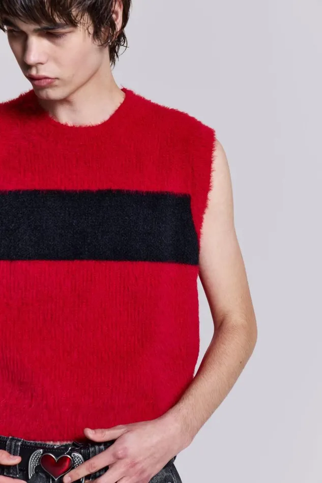 Jaded London TShirts and Vests Men Redact Knit Vest Red