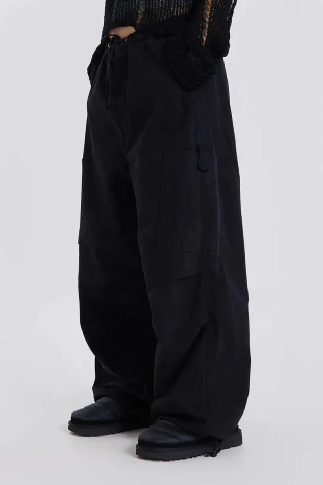 Jaded London Trousers and Pants Women Black Parachute Cargo Pants Black