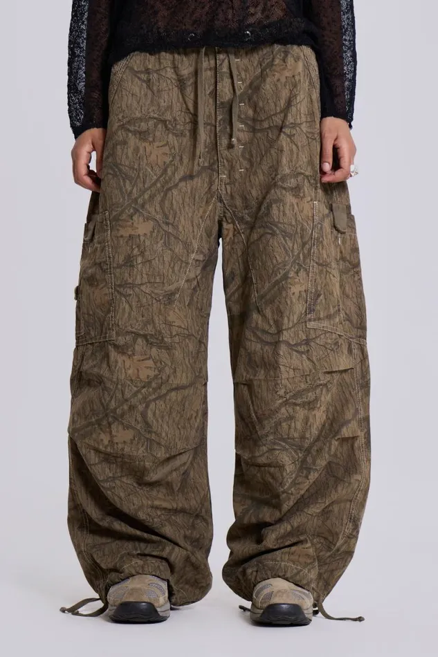 Jaded London Trousers and Pants Women Forest Camo Parachute Pants Green