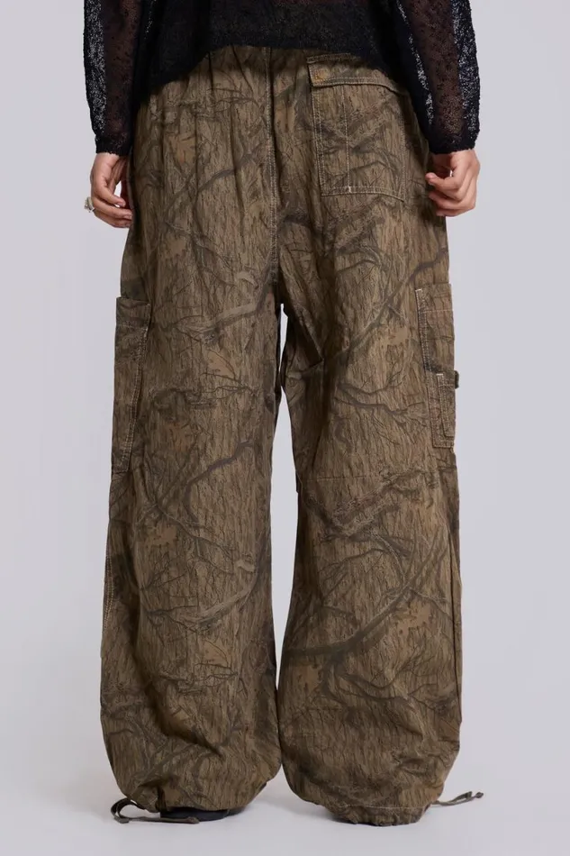 Jaded London Trousers and Pants Women Forest Camo Parachute Pants Green