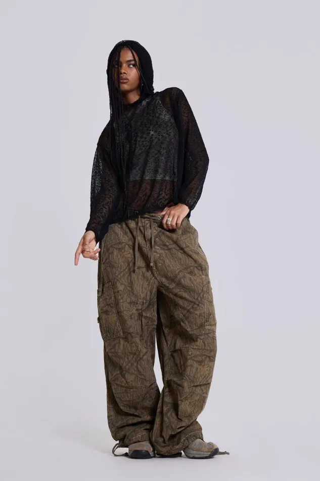 Jaded London Trousers and Pants Women Forest Camo Parachute Pants Green