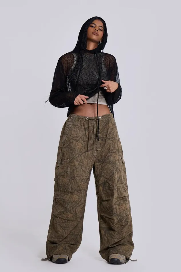 Jaded London Trousers and Pants Women Forest Camo Parachute Pants Green