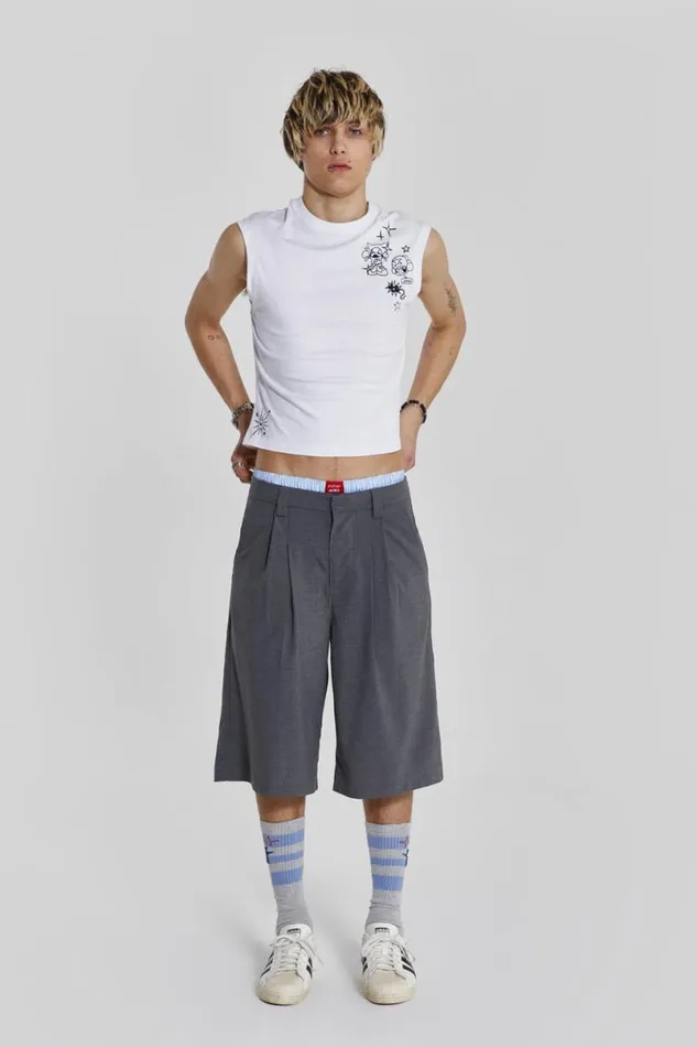 Jaded London Unisex UnisexMen Grey Goliath Tailored Shorts Grey