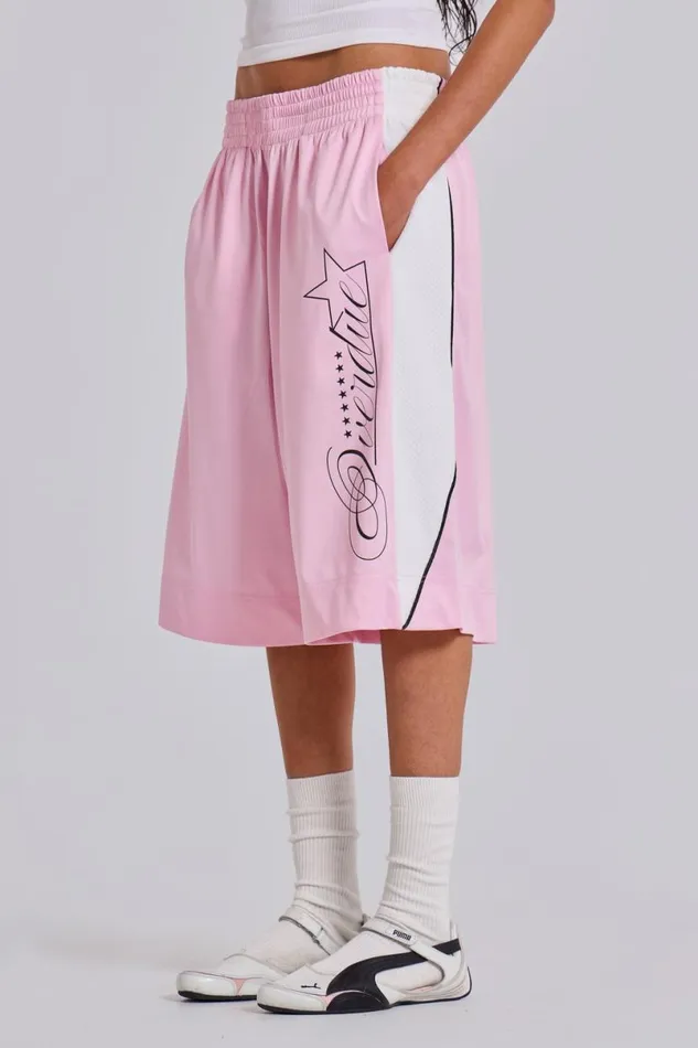 Jaded London Unisex UnisexMen Pink Overdue Basketball Shorts Pink