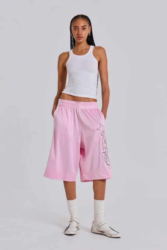 Jaded London Unisex UnisexMen Pink Overdue Basketball Shorts Pink