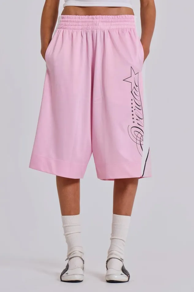 Jaded London Unisex UnisexMen Pink Overdue Basketball Shorts Pink