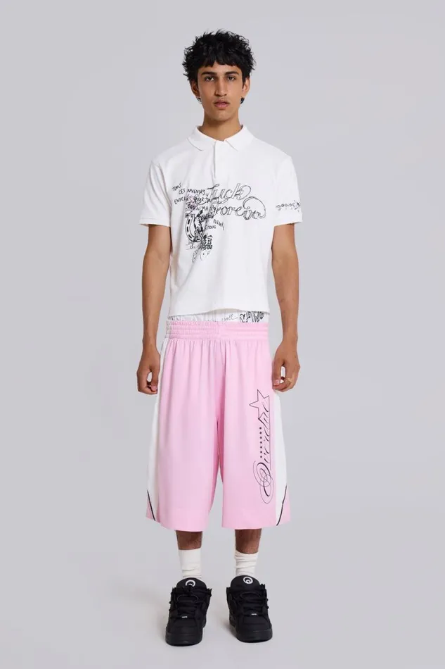 Jaded London Unisex UnisexMen Pink Overdue Basketball Shorts Pink