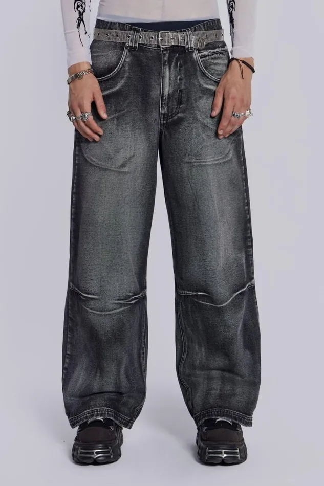 Jaded London Unisex UnisexWomen Black Ethereal Colossus Jeans Black