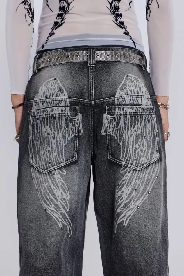 Jaded London Unisex UnisexWomen Black Ethereal Colossus Jeans Black
