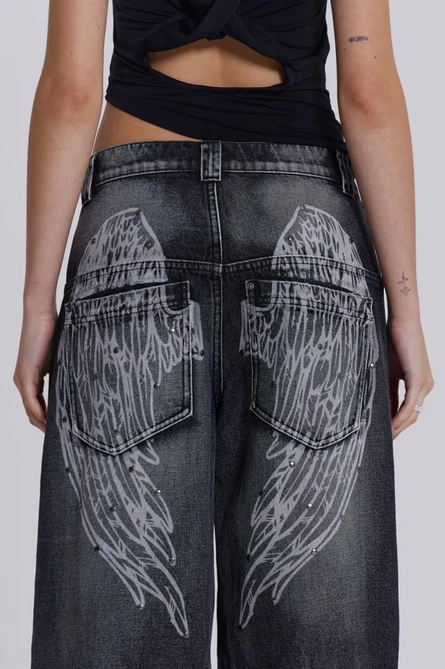 Jaded London Unisex UnisexWomen Black Ethereal Colossus Jeans Black