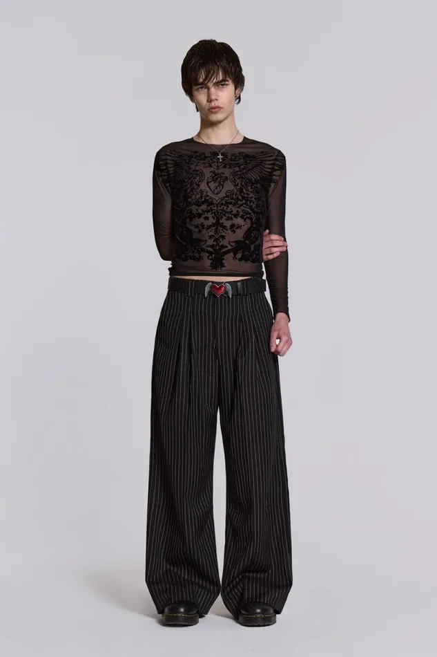 Jaded London Unisex UnisexWomen Black Pinstripe Goliath Suit Pants Black