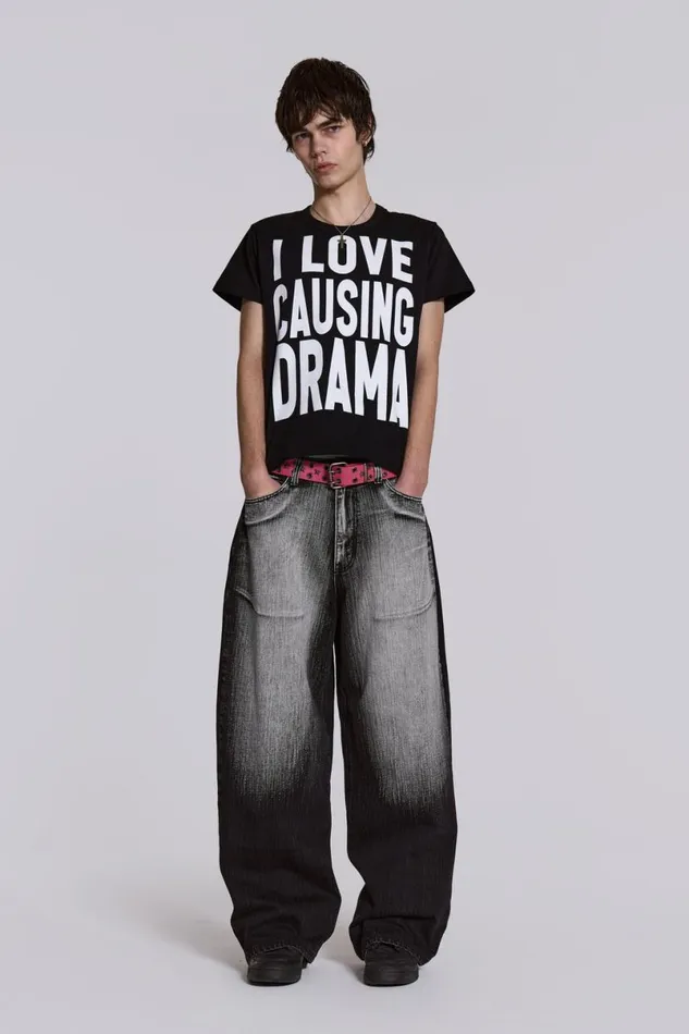Jaded London Unisex UnisexWomen Black White Wash XL Colossus Jeans Black
