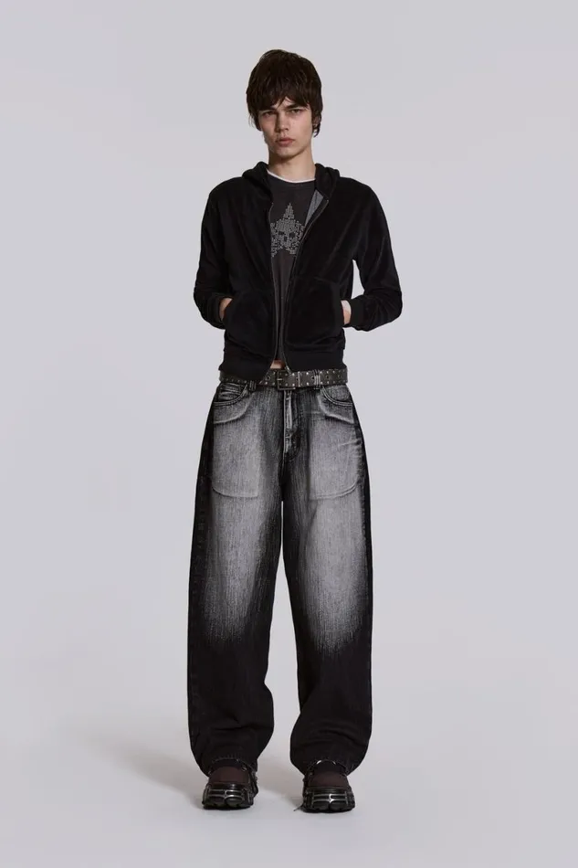 Jaded London Unisex UnisexWomen Black White Wash XL Colossus Jeans Black