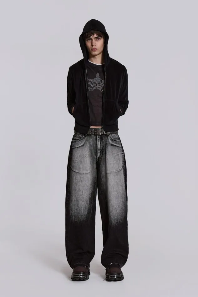 Jaded London Unisex UnisexWomen Black White Wash XL Colossus Jeans Black