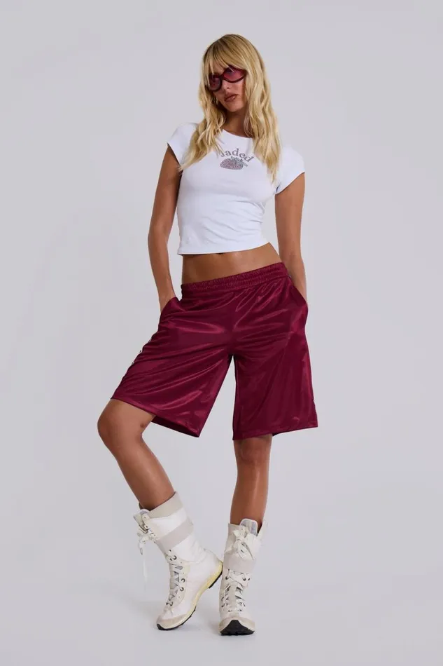 Jaded London Unisex UnisexWomen Burgundy Alyx Longline Football Shorts Red