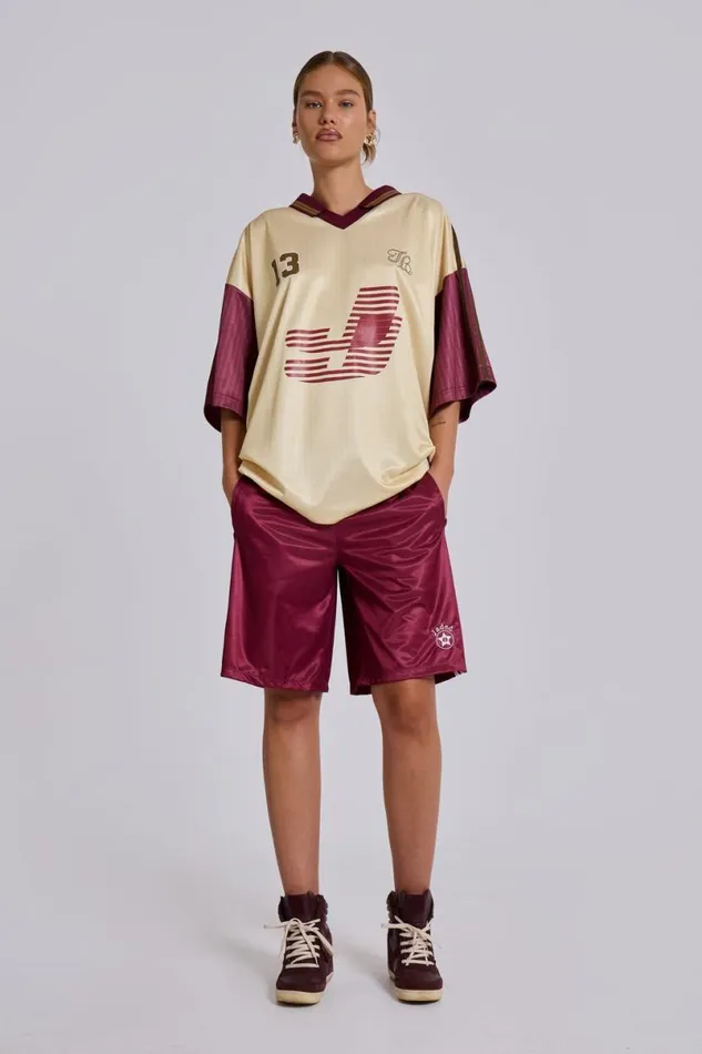 Jaded London Unisex UnisexWomen Burgundy Alyx Longline Football Shorts Red