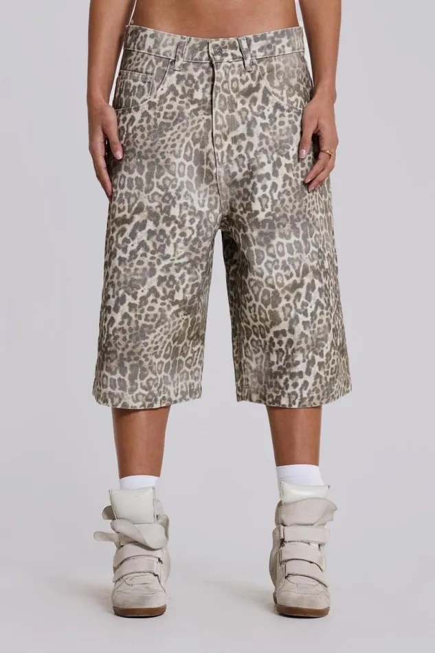 Jaded London Unisex UnisexWomen Leopard Fade Colossus Jorts Multi