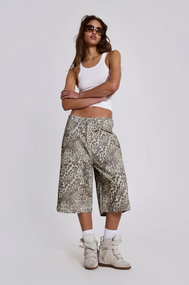 Jaded London Unisex UnisexWomen Leopard Fade Colossus Jorts Multi
