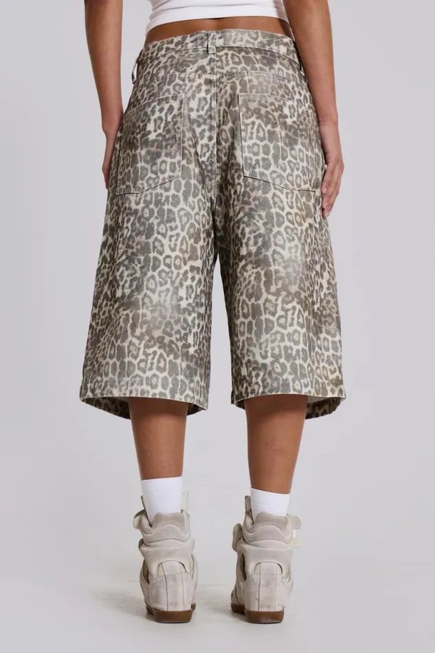 Jaded London Unisex UnisexWomen Leopard Fade Colossus Jorts Multi