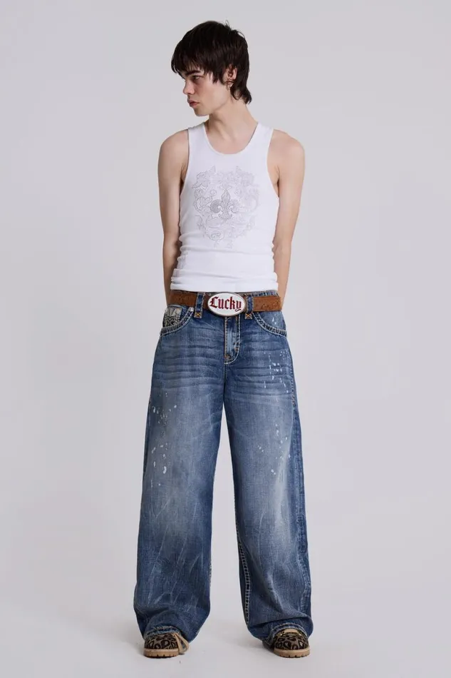 Jaded London Unisex UnisexWomen Rock Revival Axel Colossus Jeans Blue