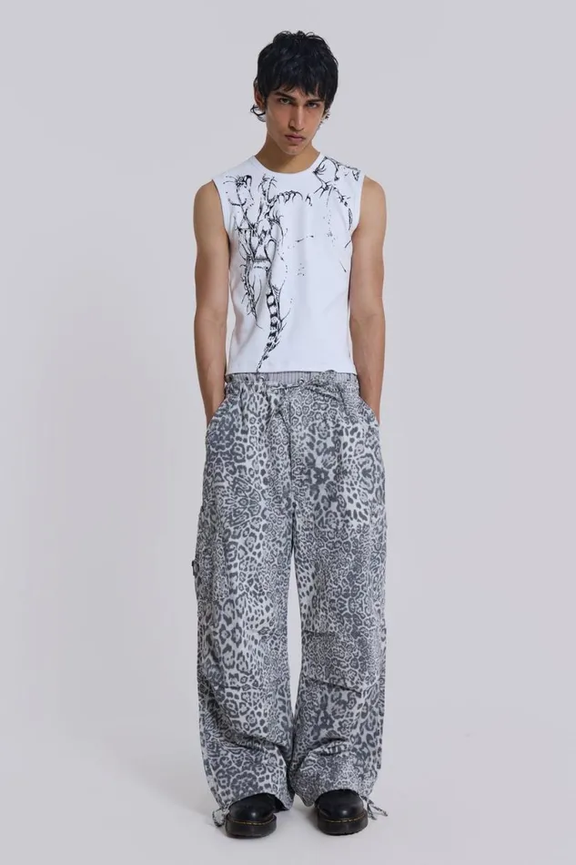 Jaded London Unisex UnisexWomen Snow Leopard Parachute Pants Grey