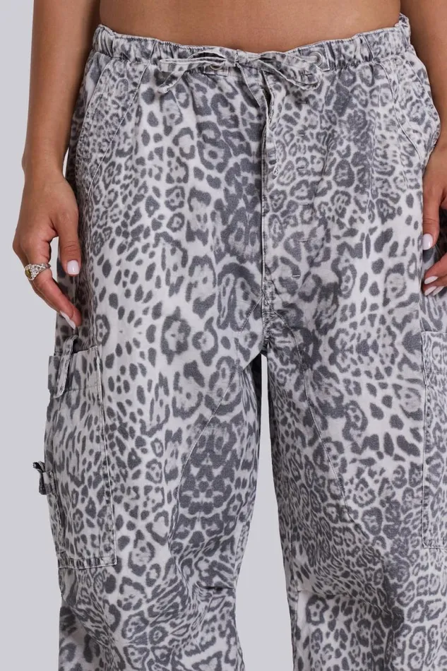 Jaded London Unisex UnisexWomen Snow Leopard Parachute Pants Grey