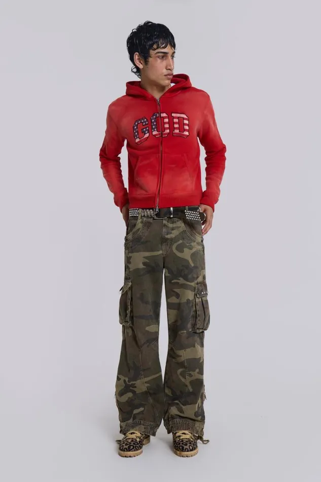Jaded London Unisex UnisexWomen Trooper Camo Cargo Pant Khaki
