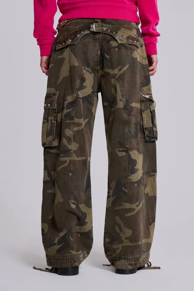 Jaded London Unisex UnisexWomen Trooper Camo Cargo Pant Khaki
